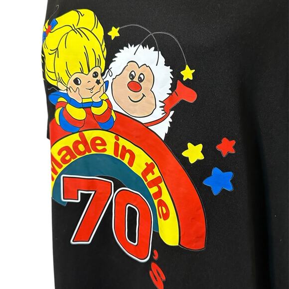 Black Short Sleeve Tee with vintage rainbow Brite Cartoon Graphic made in 70s - Picture 2 of 4